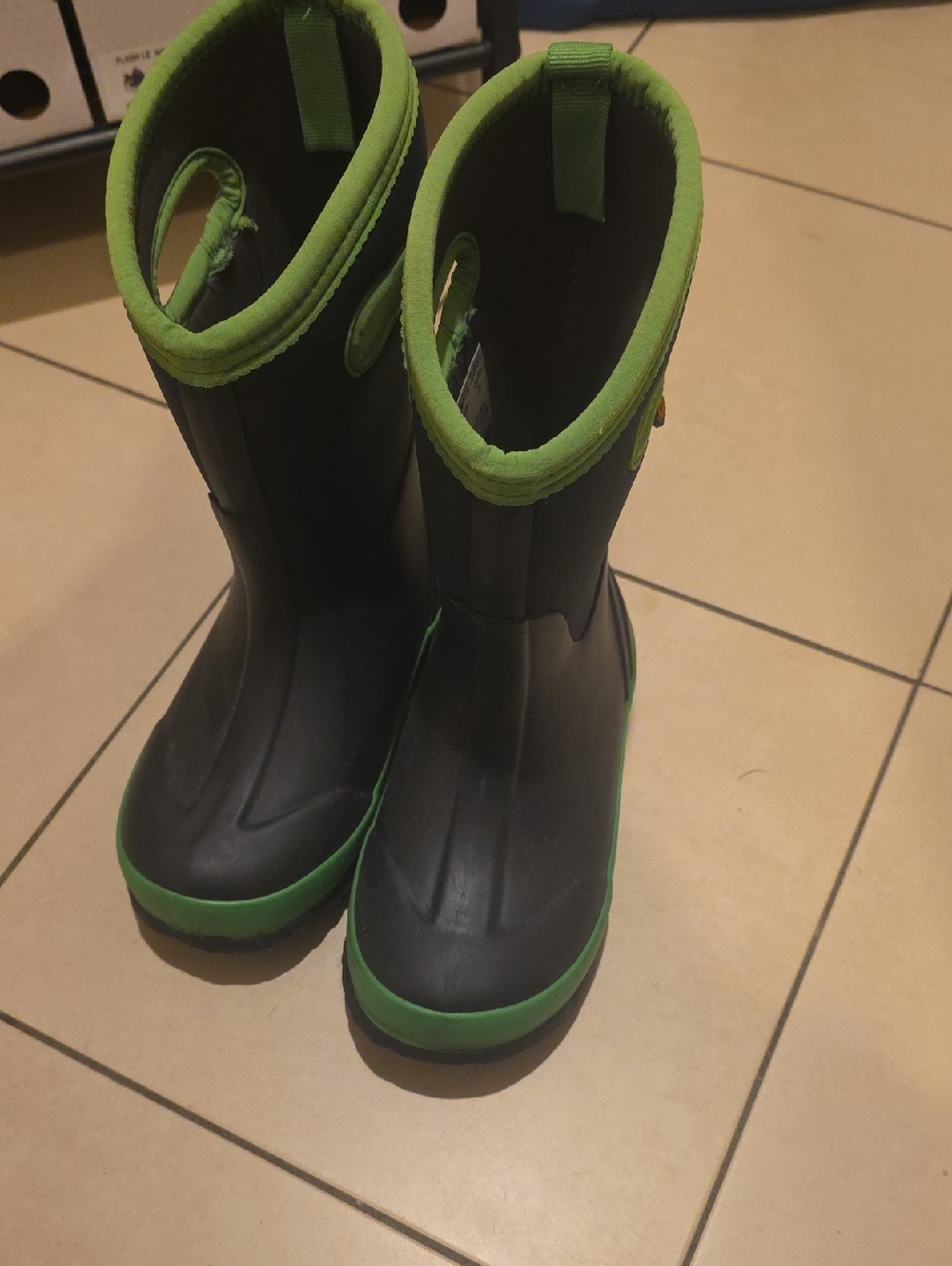Bogs Kids Black and Green Waterproof Rain Boots